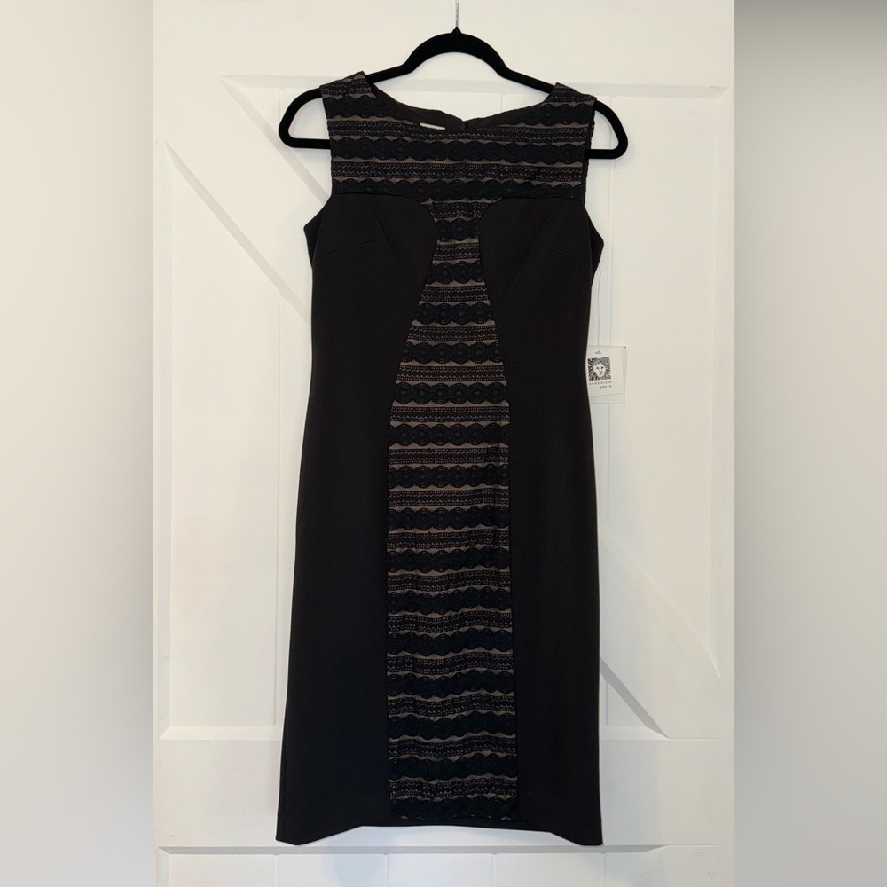 NWT Anne Klein Black Nude Lace Overlay Lined Sleeveless Dress 6